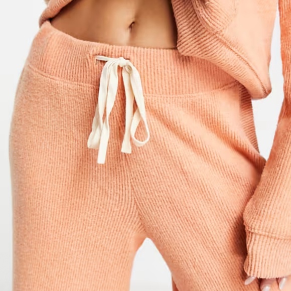 Rip Curl Orange Ribbed Pull On Stretch Cozy Wide Leg Lounge Pants Size Medium - Picture 3 of 10